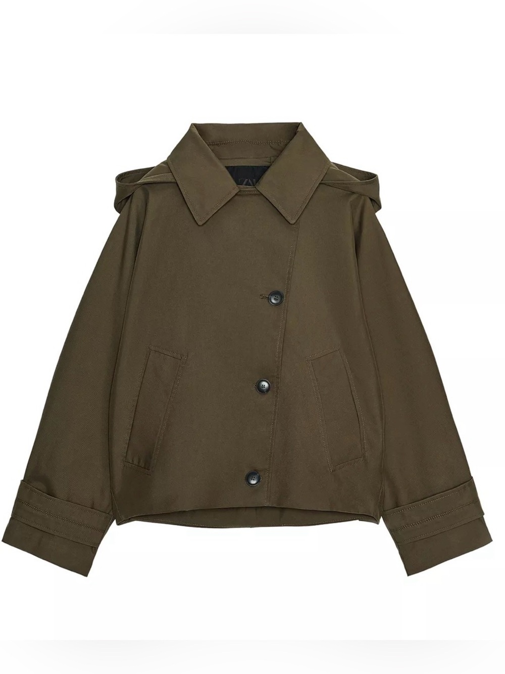 Zara ZW Collection Water Repellent Hooded Trench Coat - light khaki - Size S